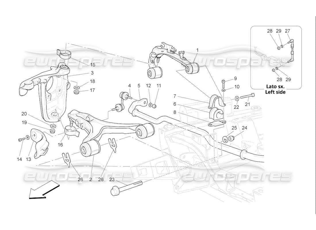 maserati qtp. (2007) 4.2 f1 suspensión delantera diagrama de piezas