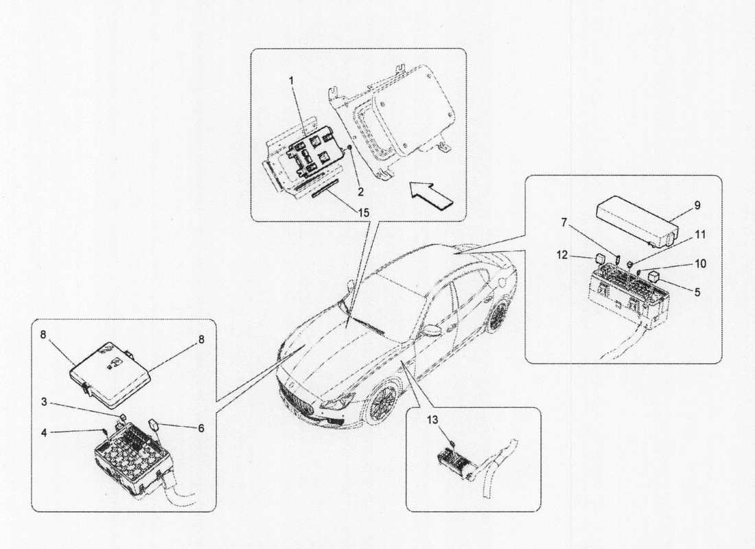maserati qtp. v6 3.0 bt 410bhp 2wd 2017 diagrama de piezas de relés, fusibles y cajas