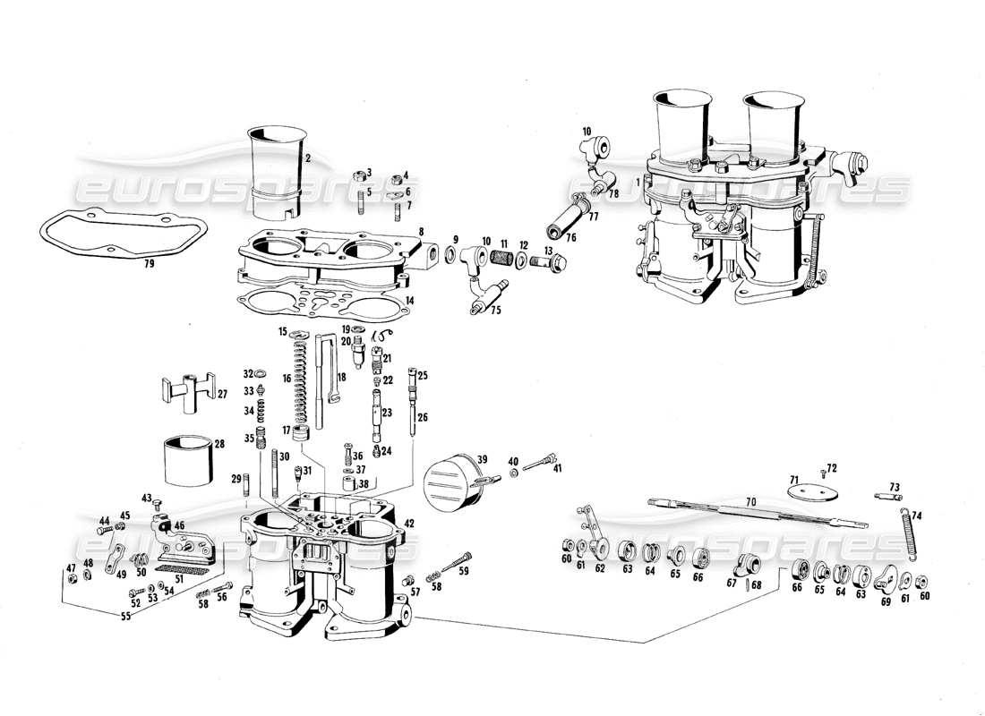 maserati qtp.v8 4.7 (s1 & s2) 1967 diagrama de piezas del carburador