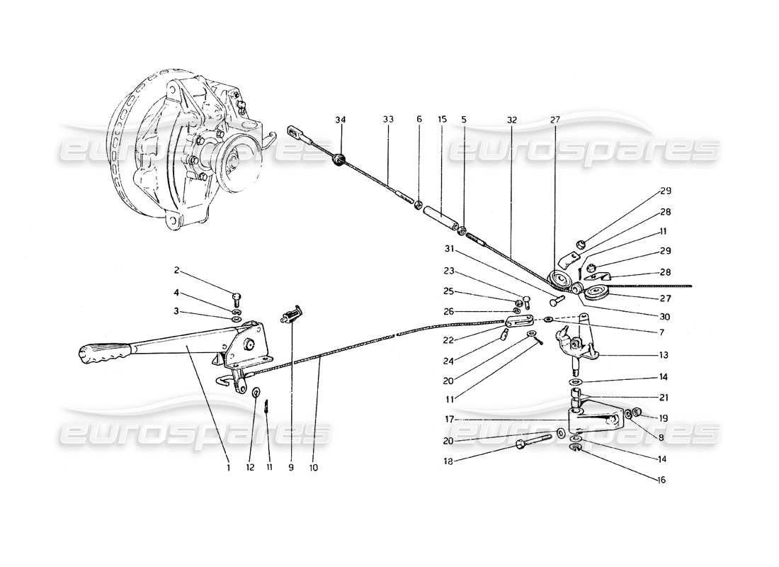 ferrari 308 gt4 dino (1979) diagrama de piezas de control de freno manual