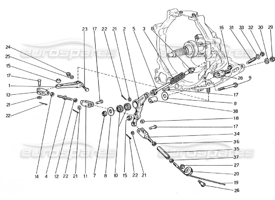 ferrari 308 gtb (1976) clutch operating control diagrama de piezas