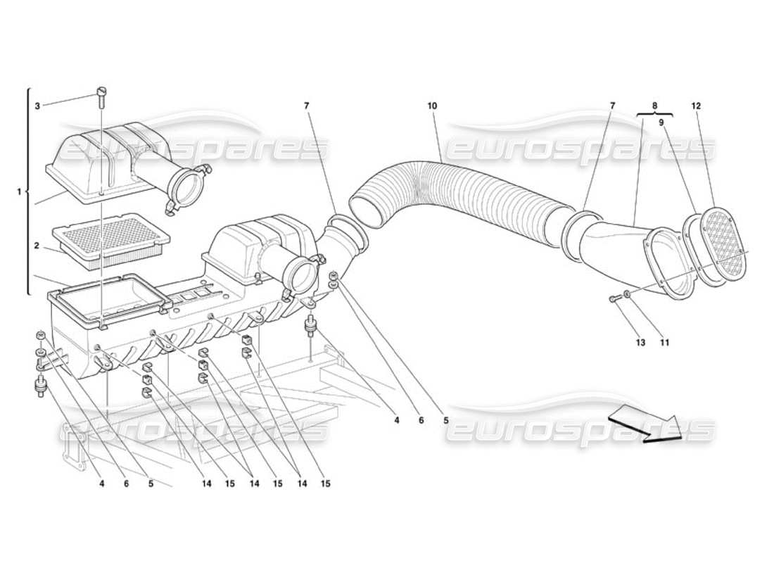 ferrari 360 challenge (2000) diagrama de piezas de entrada de aire