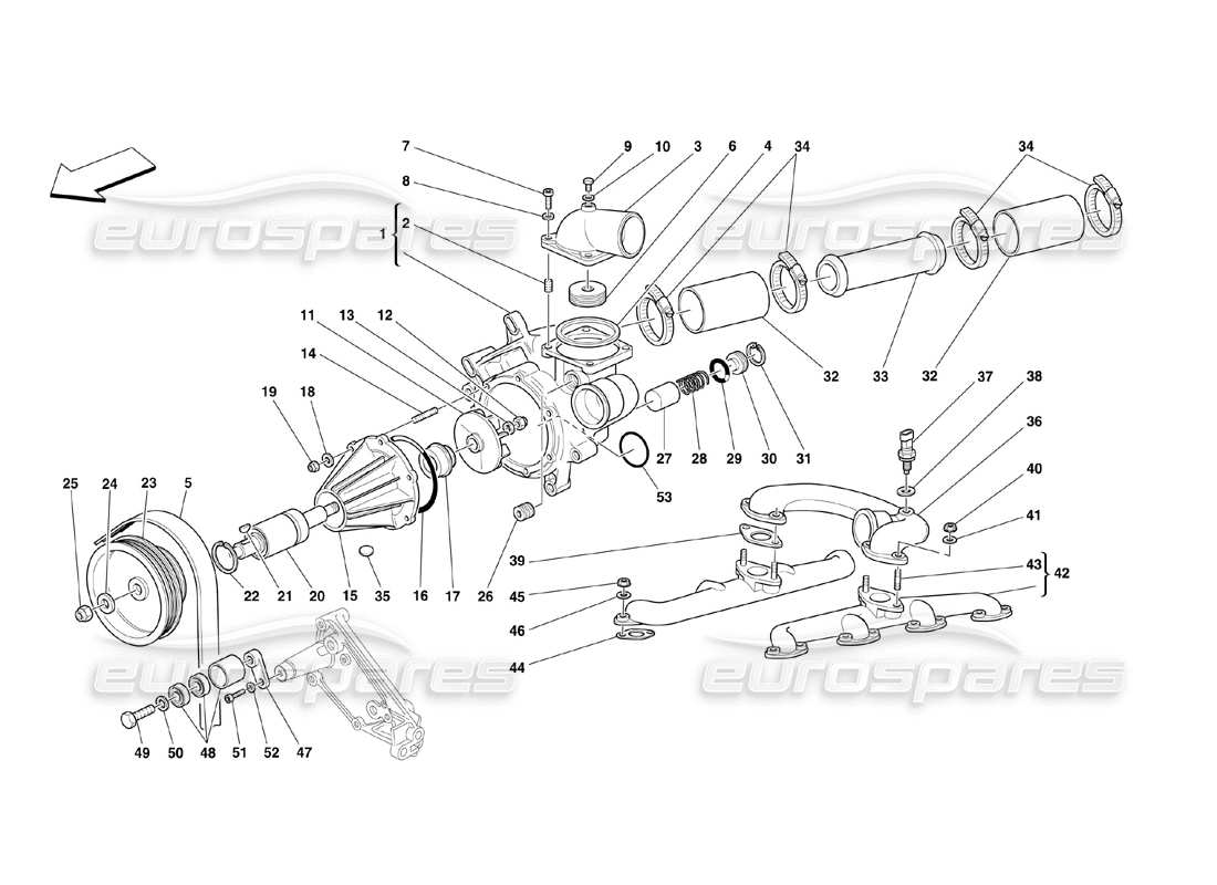 ferrari 360 challenge (2000) diagrama de piezas de la bomba de agua