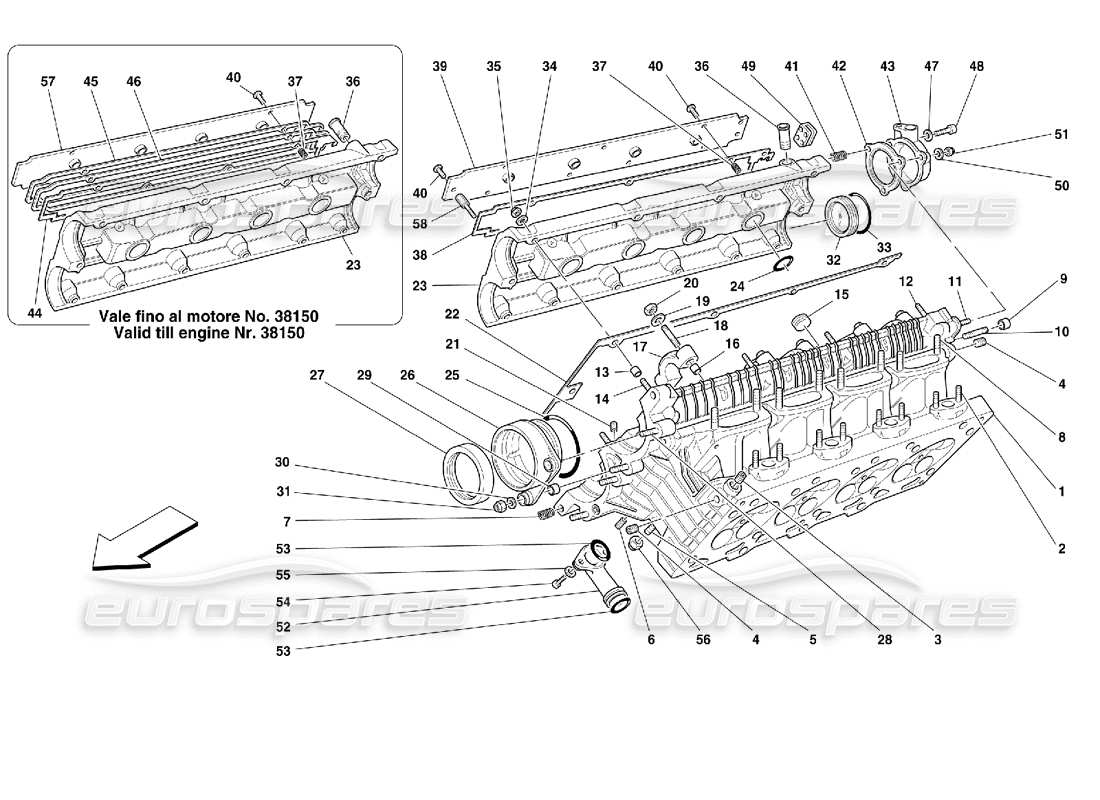 ferrari 355 (2.7 motronic) diagrama de piezas de la culata del cilindro derecho