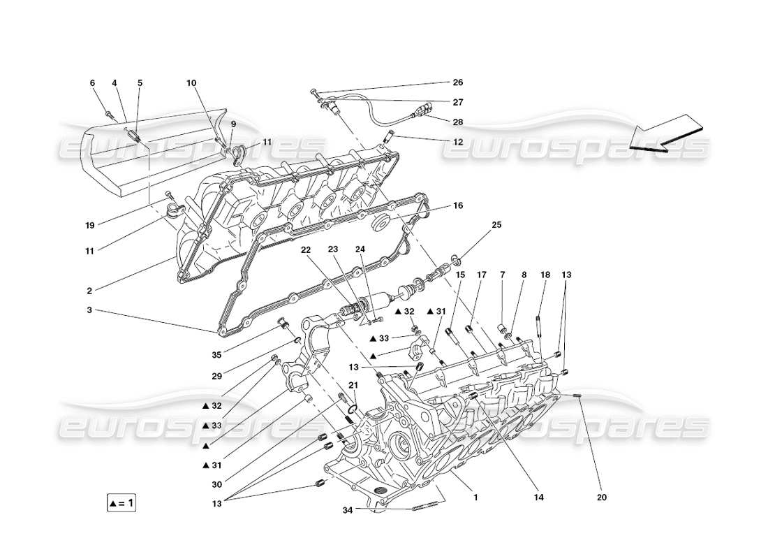 ferrari 430 challenge (2006) culata derecha diagrama de piezas