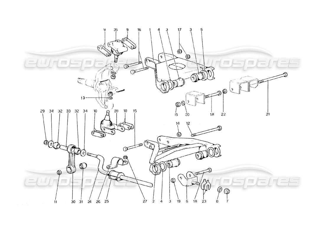 ferrari 308 gt4 dino (1979) suspensión delantera - diagrama de piezas de horquillas