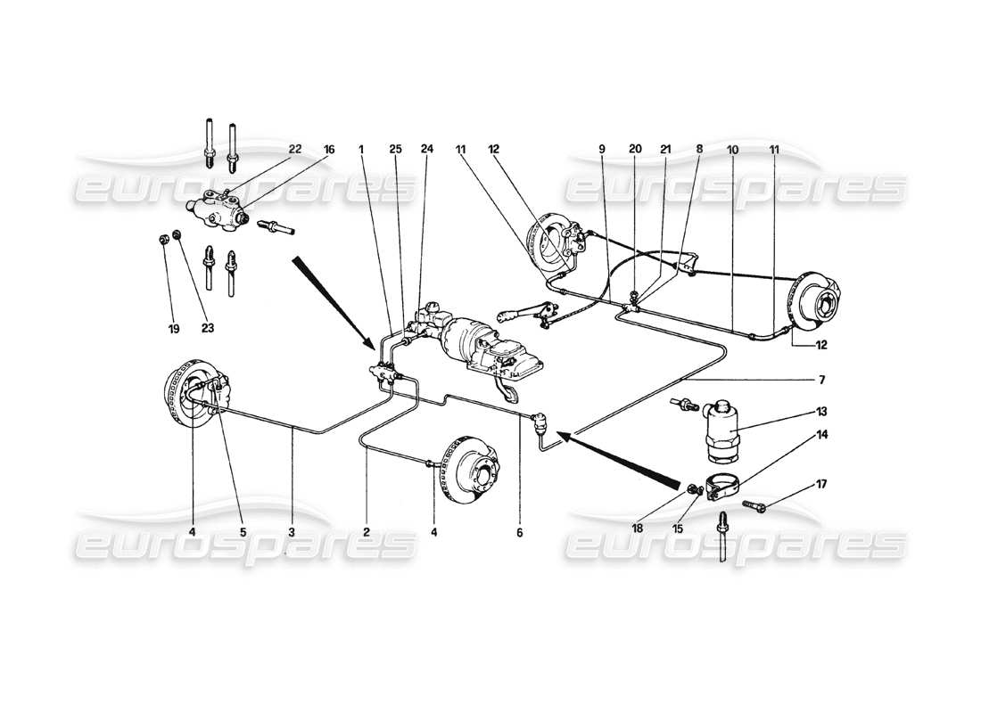 ferrari 308 gtb (1980) brake system diagrama de piezas
