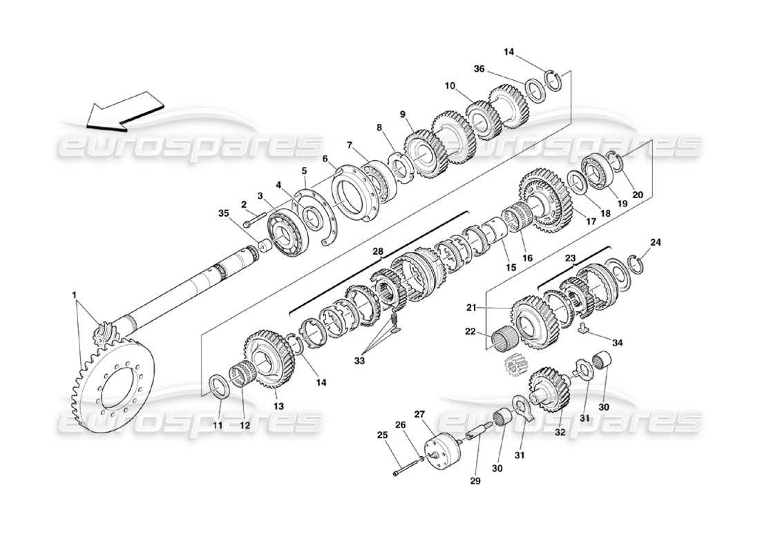 ferrari 360 challenge stradale diagrama de piezas de engranajes del eje de apoyo