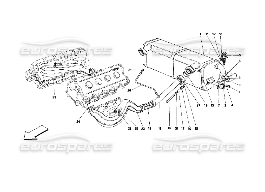 ferrari mondial 3.4 t coupe/cabrio sistema de escape: no apto para automóviles con catalizadores y 77db diagrama de piezas