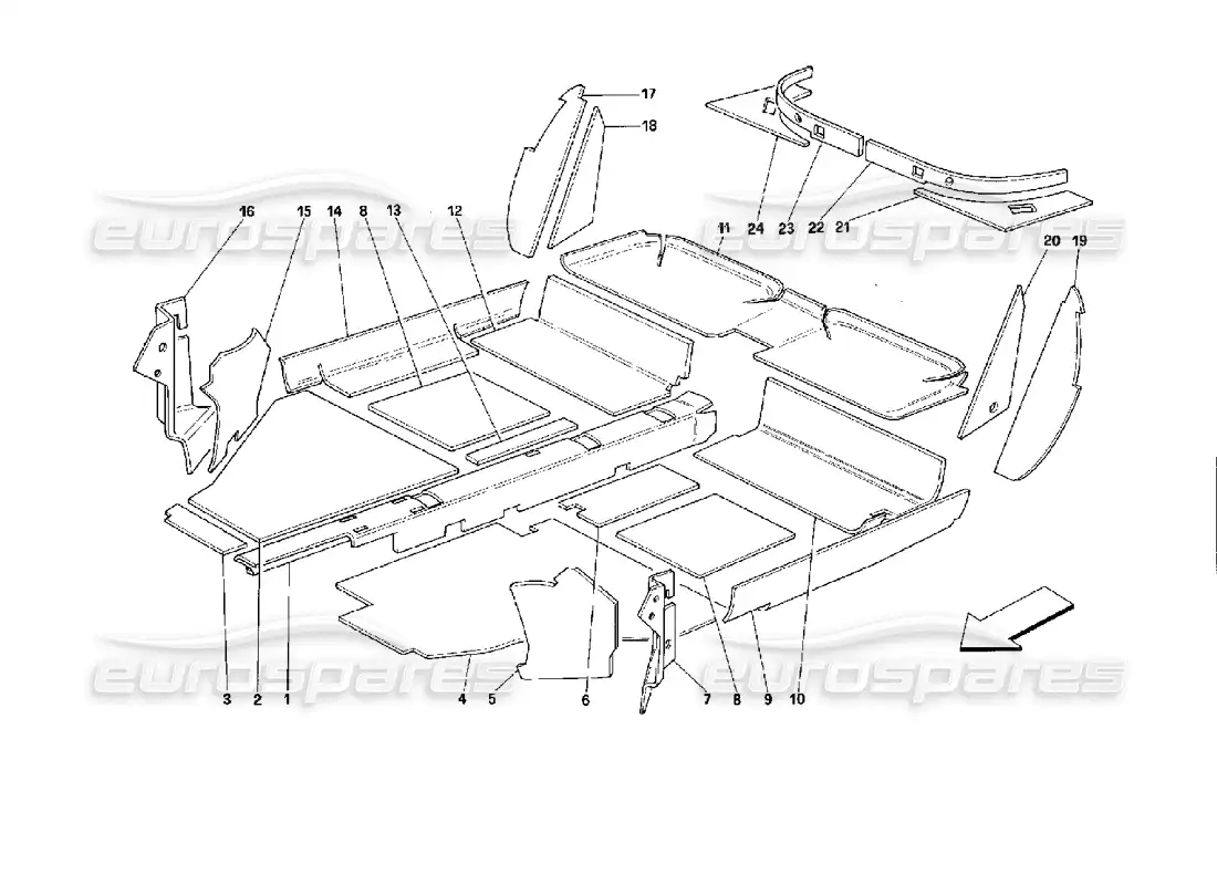 ferrari mondial 3.4 t coupe/cabrio aislamiento del compartimento interior - coupé diagrama de piezas