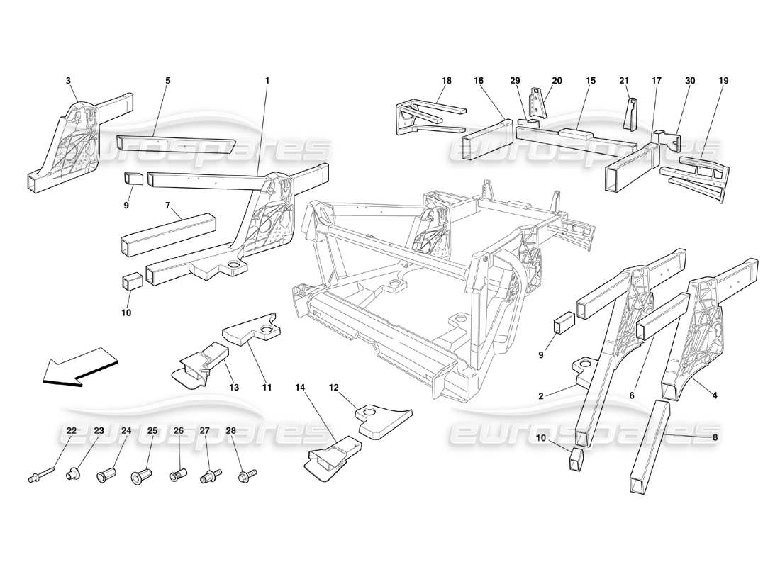 ferrari 360 challenge (2000) bastidor - diagrama de piezas de subgrupos de elementos traseros