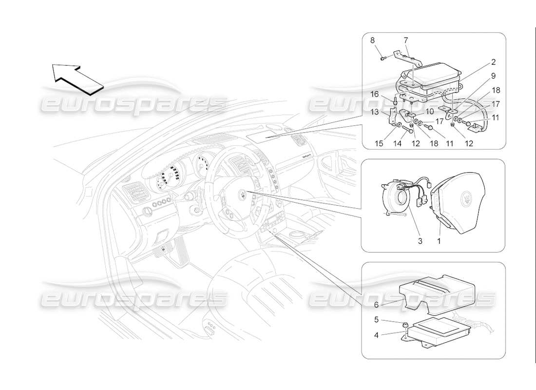 maserati qtp. (2006) 4.2 f1 diagrama de piezas del sistema de airbag delantero