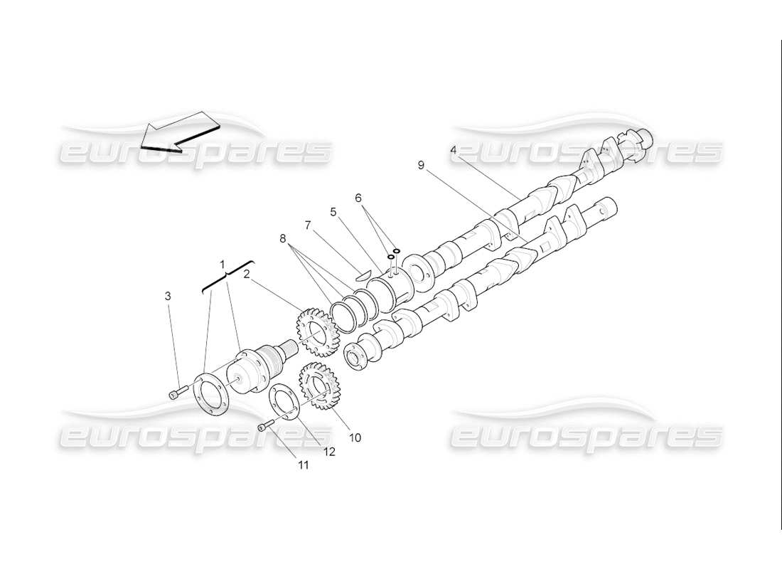 maserati qtp. (2006) 4.2 f1 diagrama de piezas de los árboles de levas de la culata del cilindro derecho