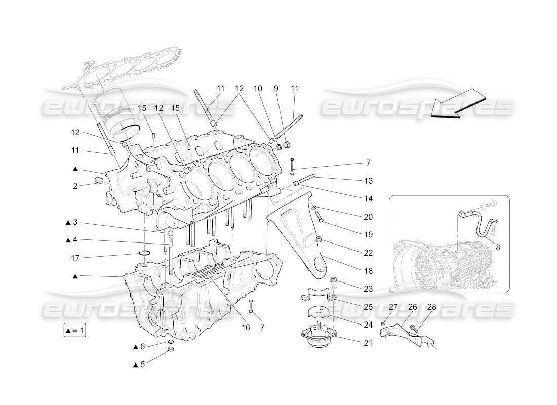 maserati qtp. (2010) 4.2 auto diagrama de piezas del carter