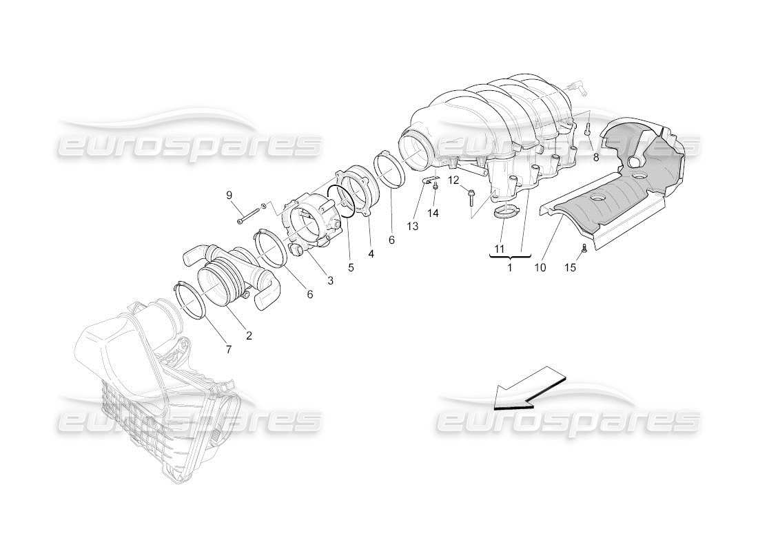 maserati qtp. (2010) 4.2 auto diagrama de partes del colector de admisión y del cuerpo del acelerador