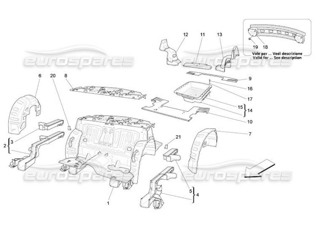 maserati qtp. (2005) 4.2 diagrama de piezas de marcos estructurales traseros y paneles de chapa