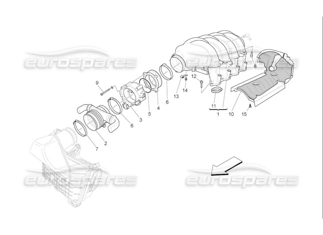 maserati qtp. (2010) 4.7 auto diagrama de partes del colector de admisión y del cuerpo del acelerador