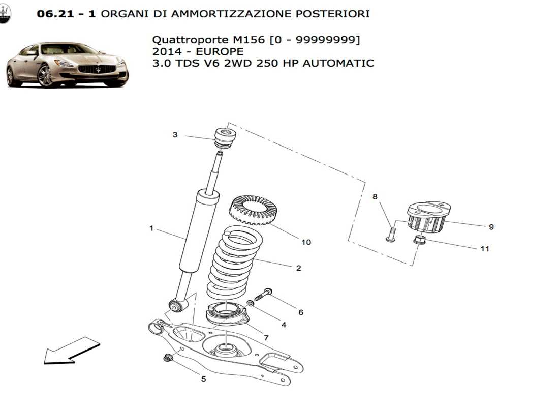 maserati qtp. v6 3.0 tds 250bhp 2014 diagrama de piezas de los dispositivos del amortiguador trasero