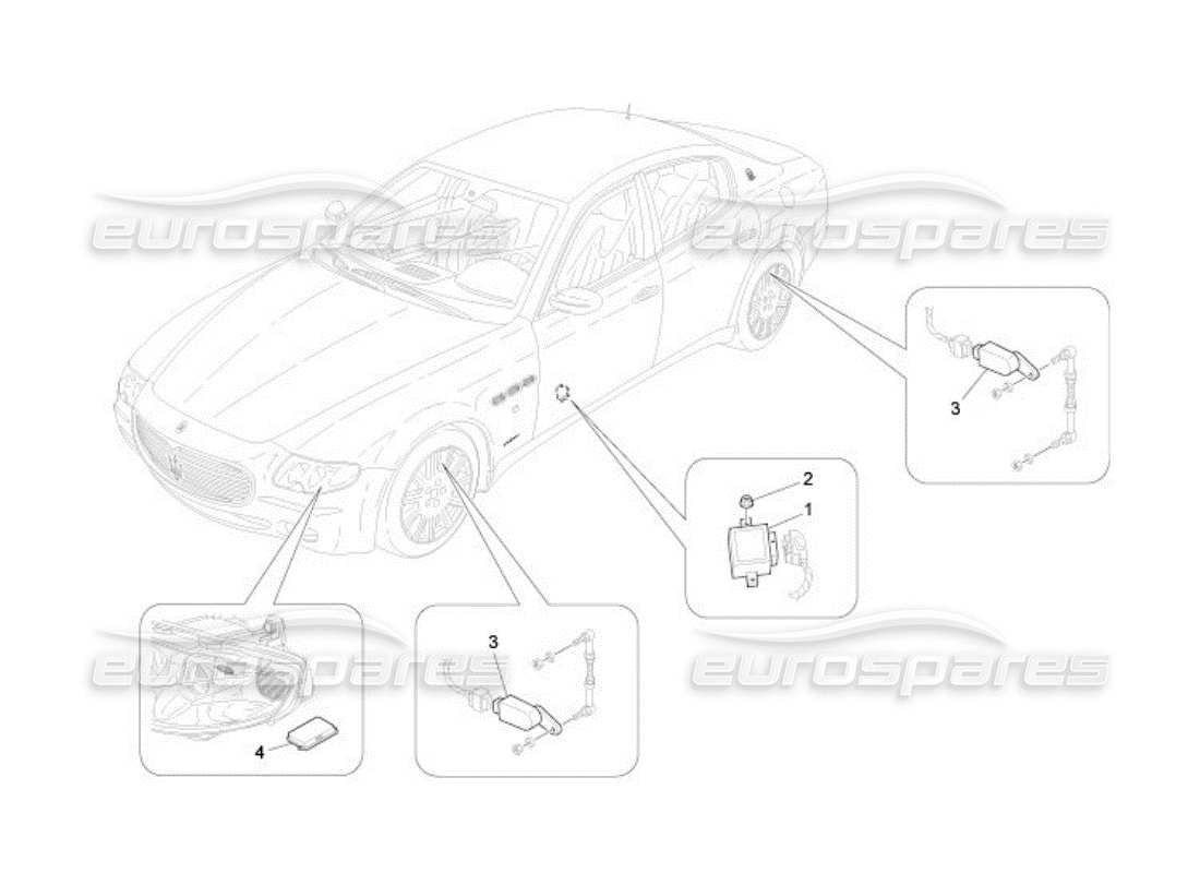 maserati qtp. (2005) 4.2 control del sistema de iluminación diagrama de piezas