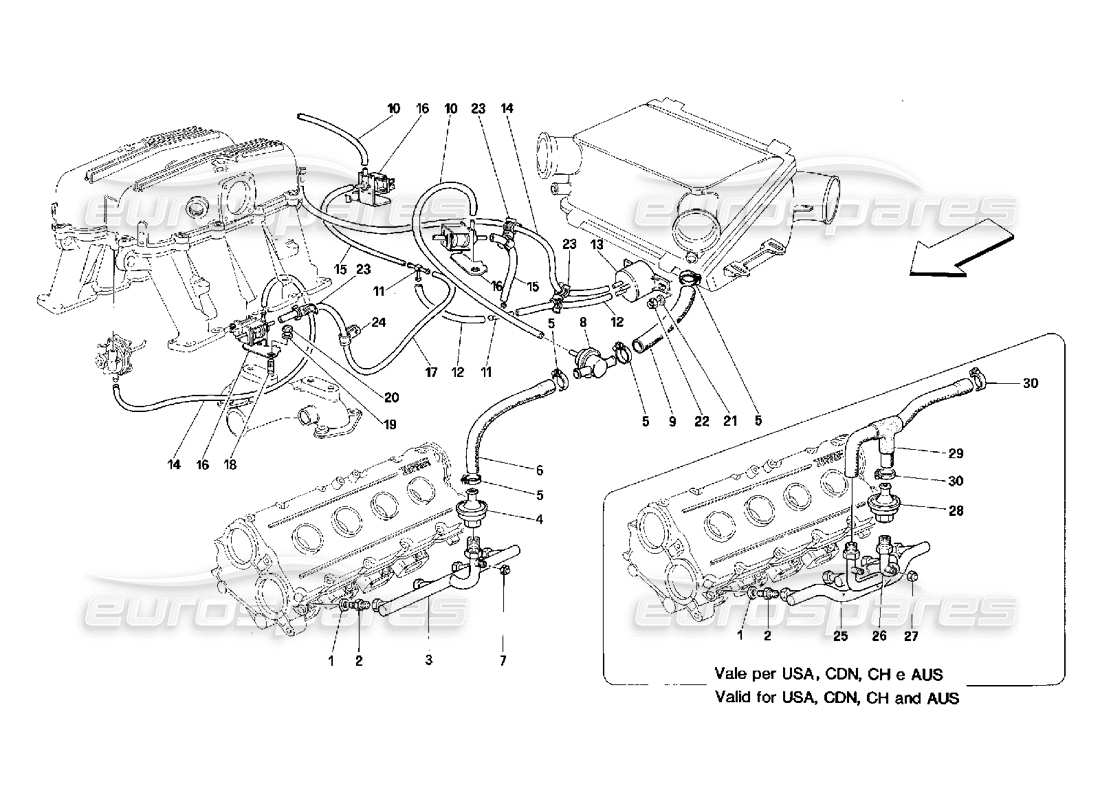 ferrari 348 (2.7 motronic) dispositivo de inyección de aire diagrama de piezas