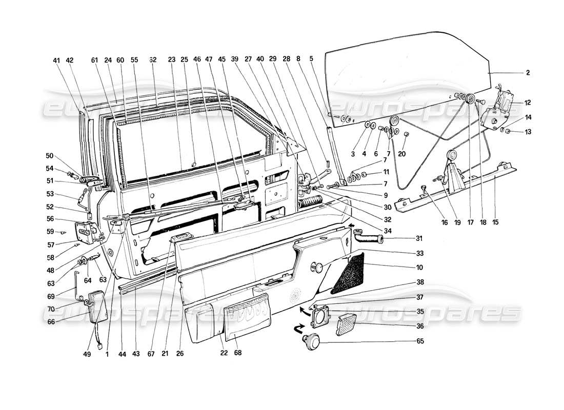 ferrari mondial 8 (1981) diagrama de piezas de puertas