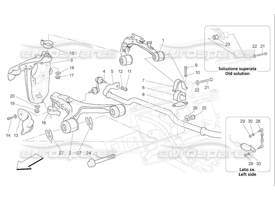 maserati qtp. (2006) 4.2 f1 suspensión delantera diagrama de piezas