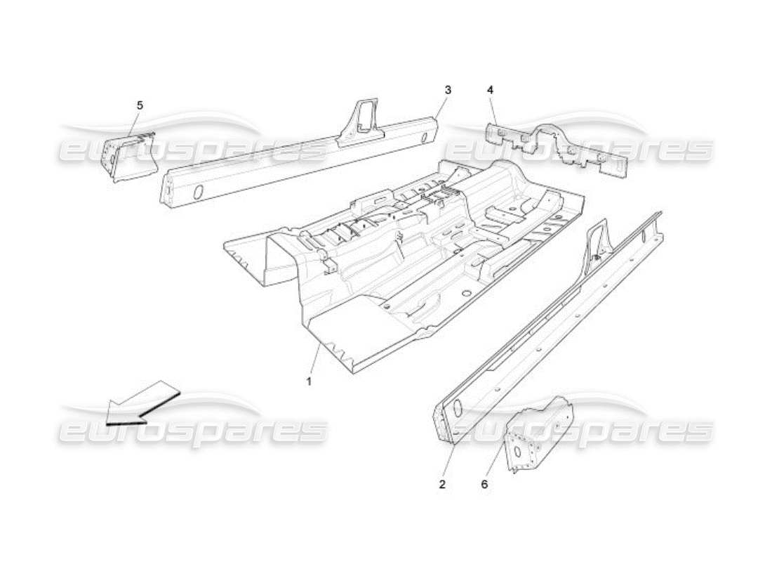 maserati qtp. (2005) 4.2 diagrama de piezas de marcos estructurales centrales y paneles laminares