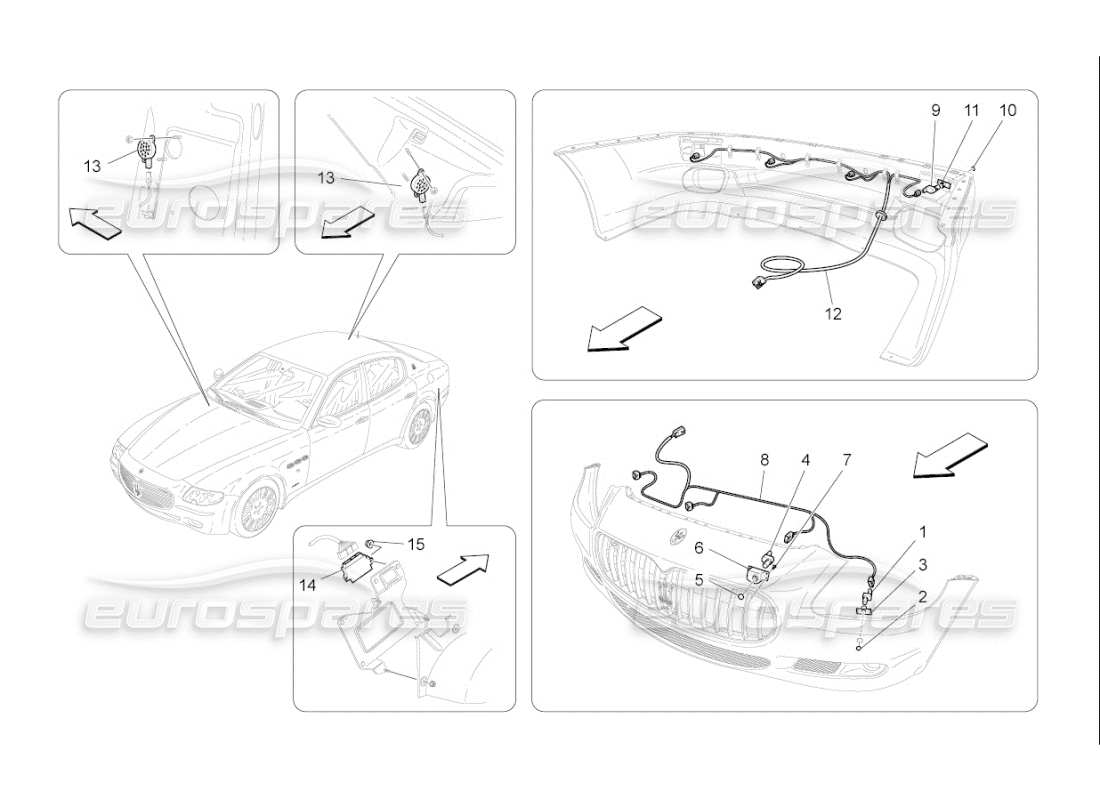 maserati qtp. (2009) 4.7 auto diagrama de piezas de los sensores de estacionamiento