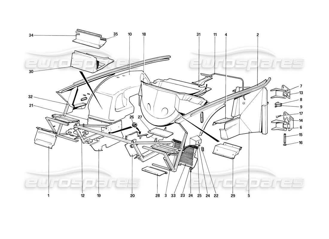 ferrari mondial 8 (1981) carrocería - diagrama de piezas de elementos interiores