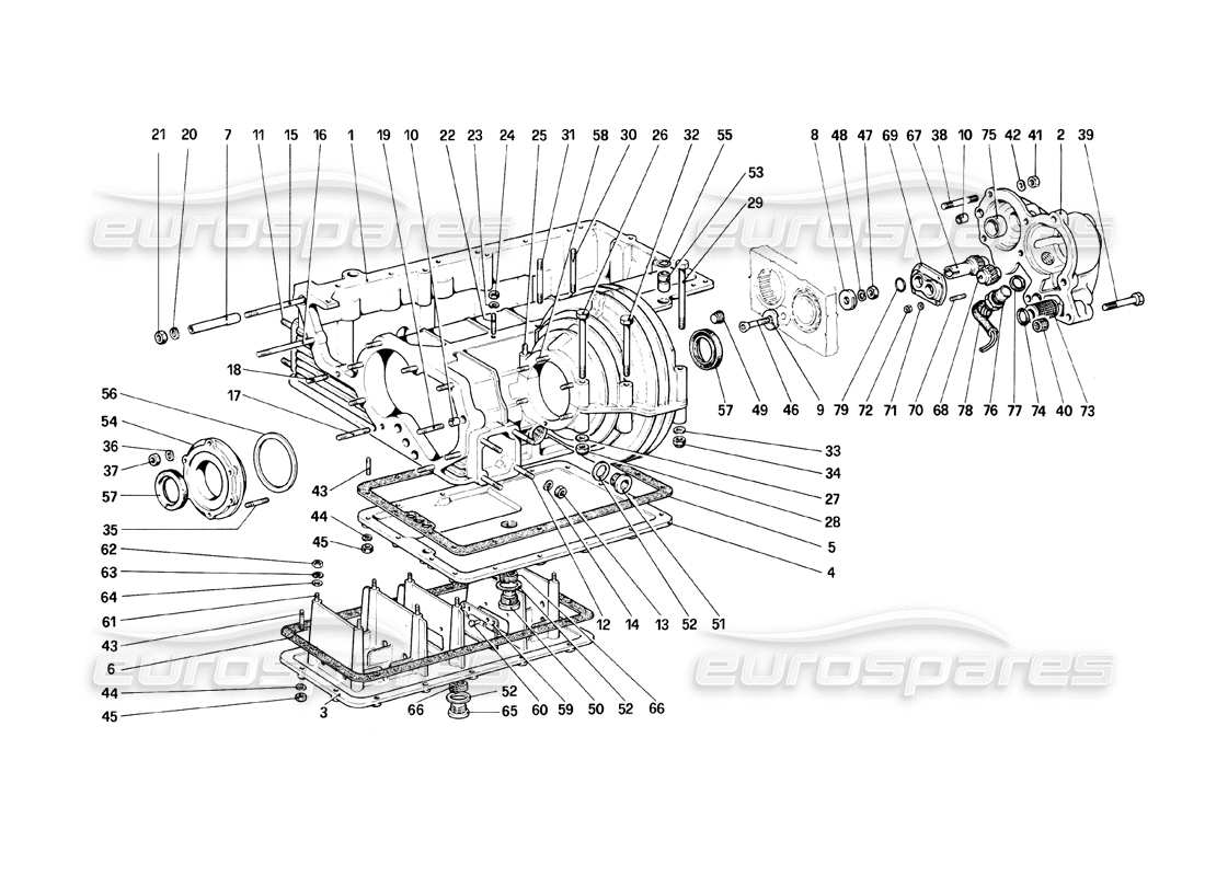 ferrari mondial 8 (1981) caja de cambios - diagrama de piezas de caja de diferencial y cárter de aceite