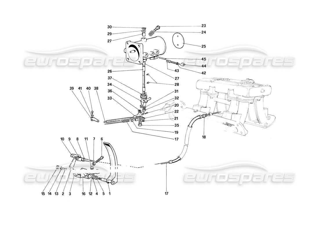 ferrari mondial 8 (1981) diagrama de piezas de conexión y carcasa del acelerador