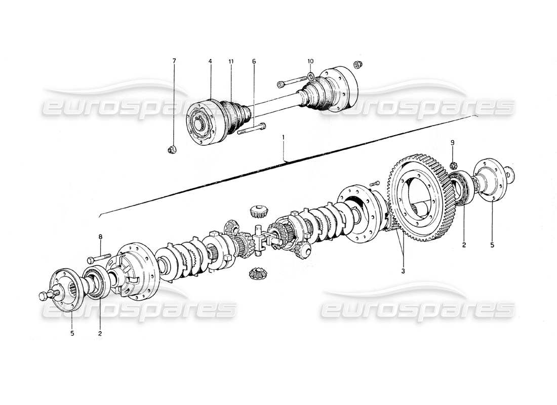 ferrari 308 gt4 dino (1979) diagrama de piezas del diferencial y los semiejes