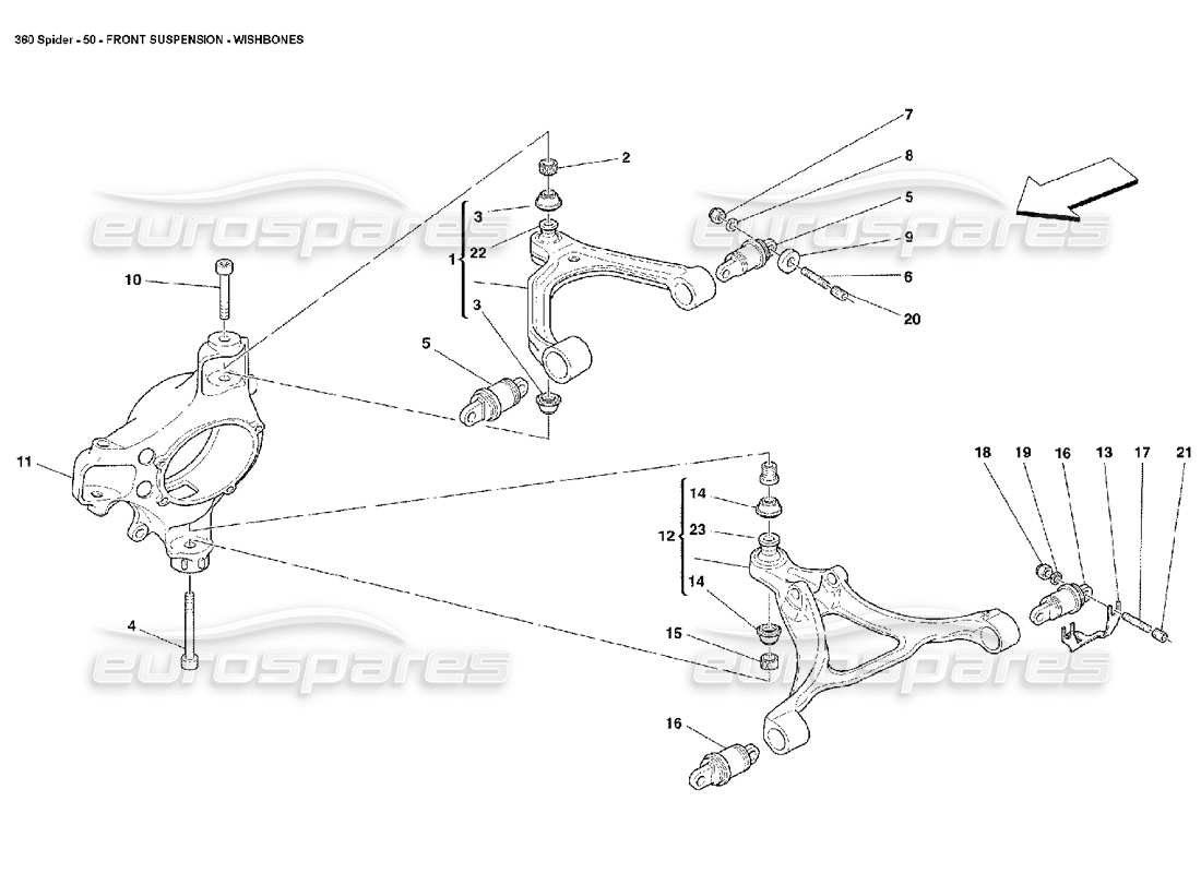 ferrari 360 spider suspensión delantera - diagrama de piezas de horquillas