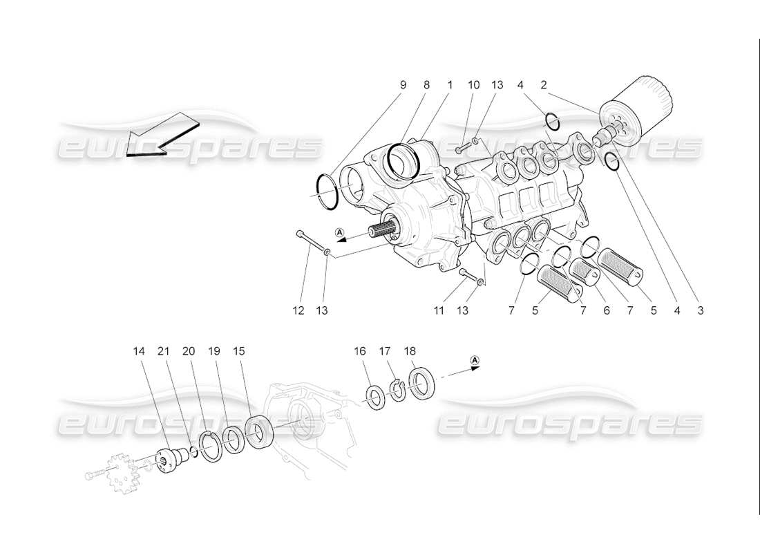 maserati qtp. (2006) 4.2 f1 sistema de lubricación: diagrama de piezas de bomba y filtro