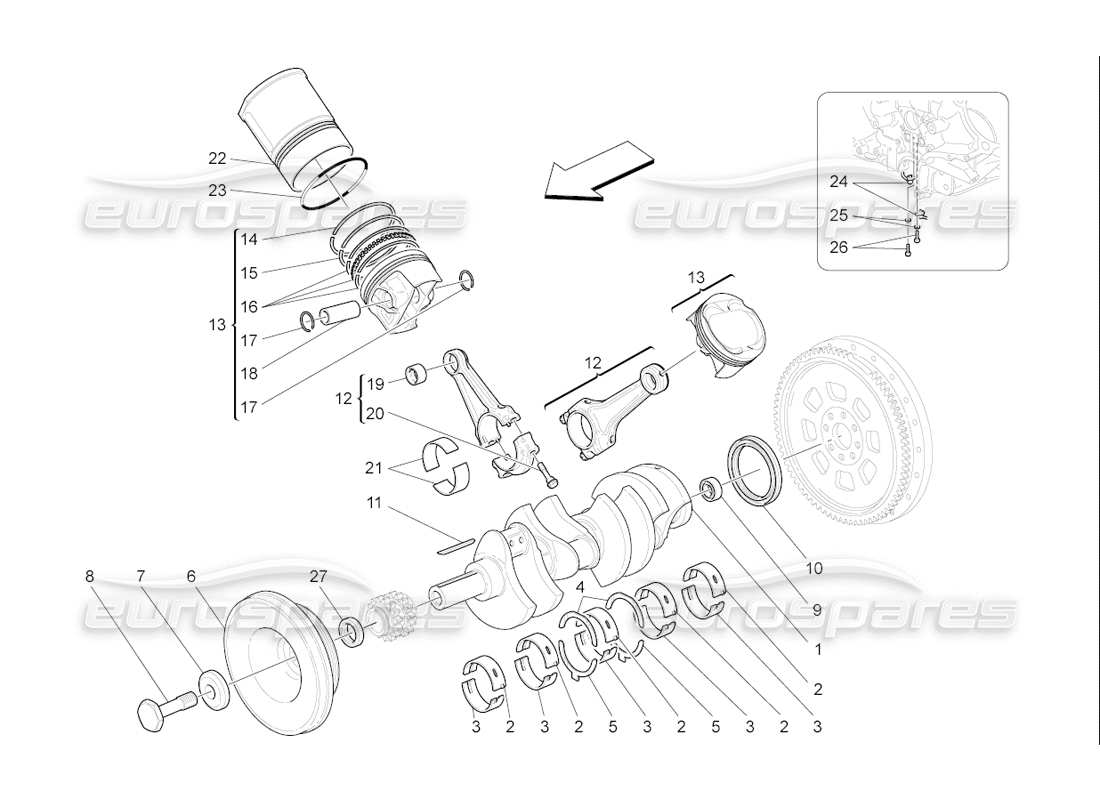 maserati qtp. (2006) 4.2 f1 diagrama de piezas del mecanismo de manivela