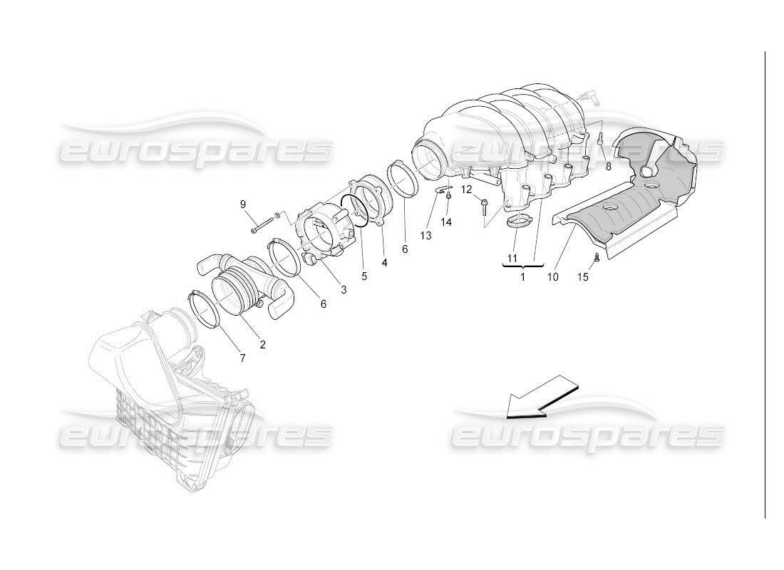 maserati qtp. (2007) 4.2 auto diagrama de partes del colector de admisión y del cuerpo del acelerador