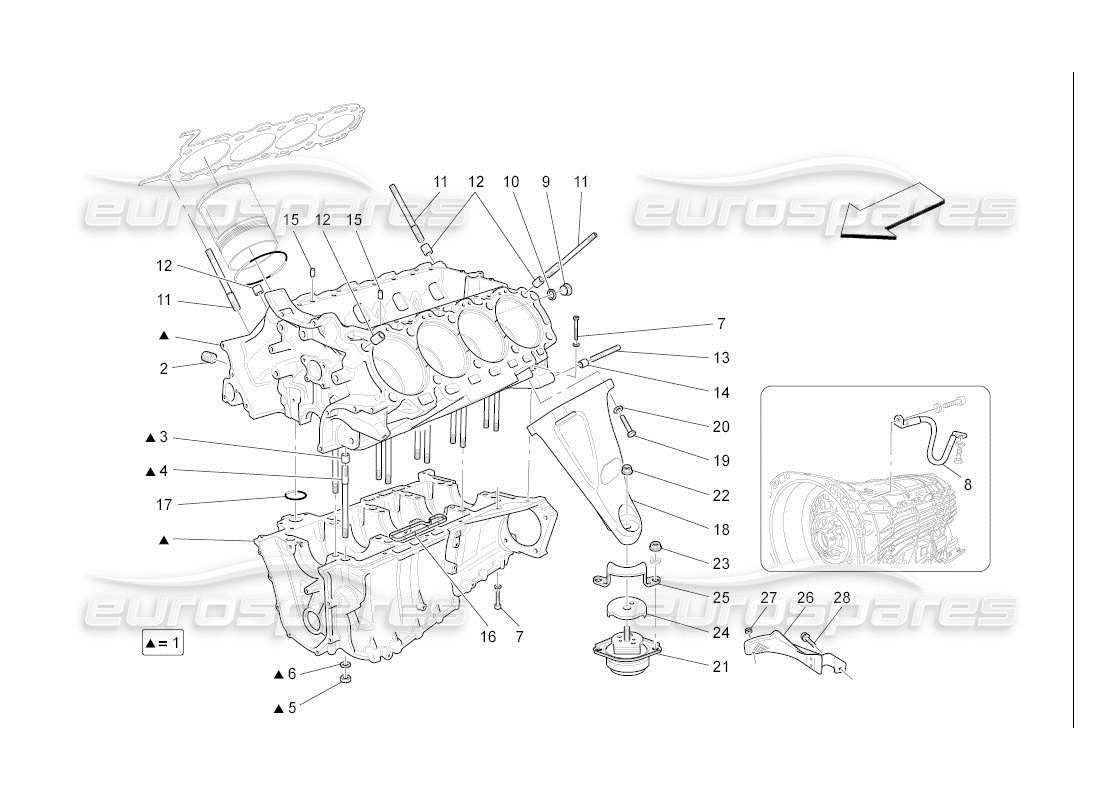 maserati qtp. (2007) 4.2 auto crankcase diagrama de piezas