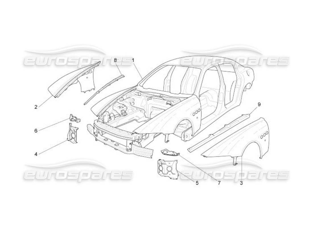 maserati qtp. (2005) 4.2 diagrama de piezas de la carrocería y los paneles exteriores delanteros