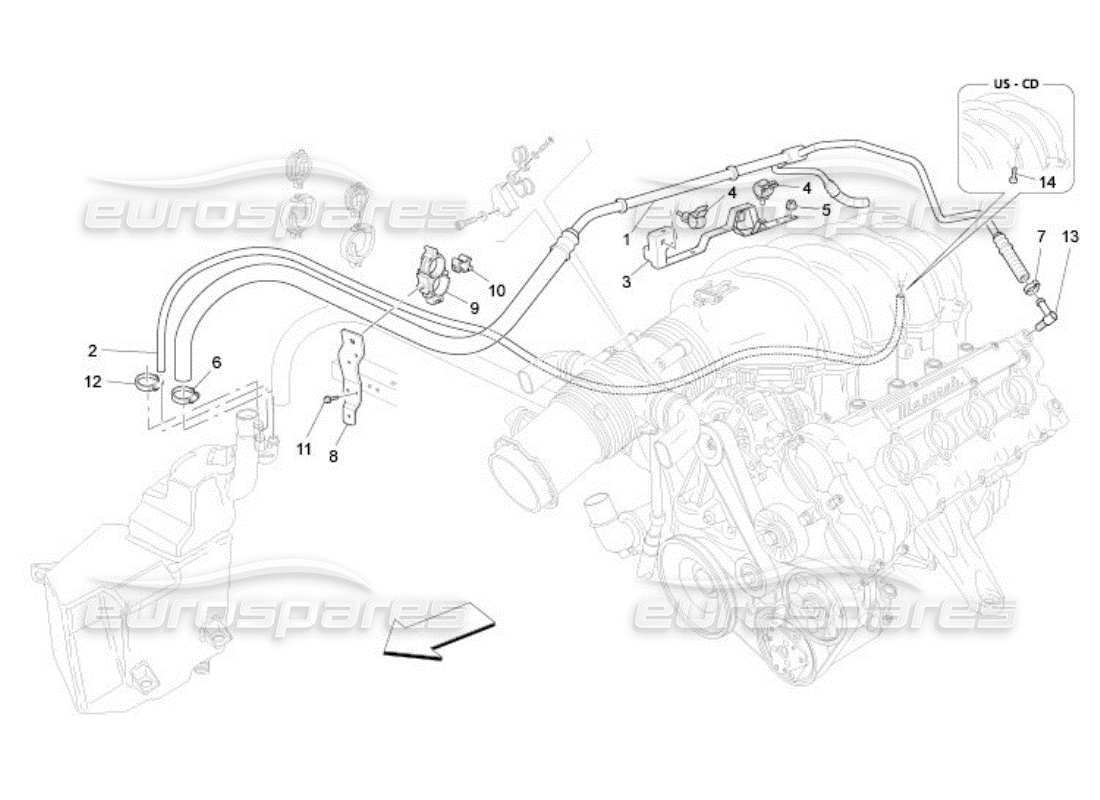 maserati qtp. (2005) 4.2 sistema de recirculación de vapor de aceite diagrama de piezas