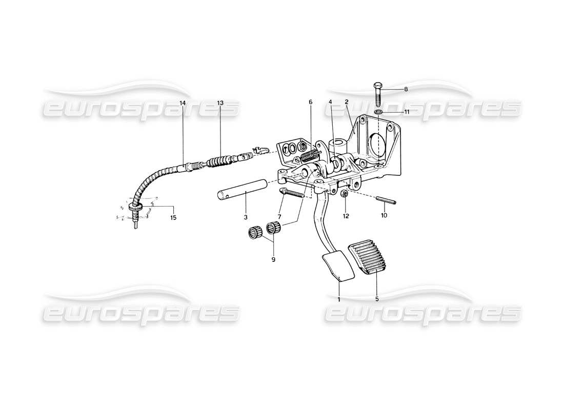 ferrari 246 dino (1975) tablero de pedales - diagrama de piezas de control del embrague