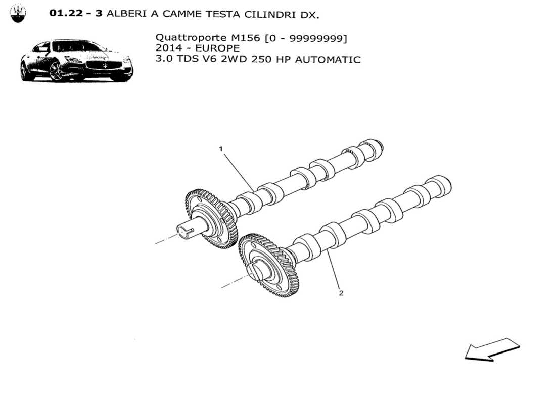 maserati qtp. v6 3.0 tds 250bhp 2014 diagrama de piezas de los árboles de levas de la culata del cilindro derecho