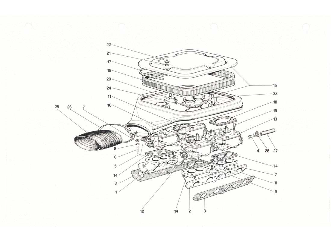 ferrari 208 gtb gts diagrama de piezas de carburadores y limpiadores de aire