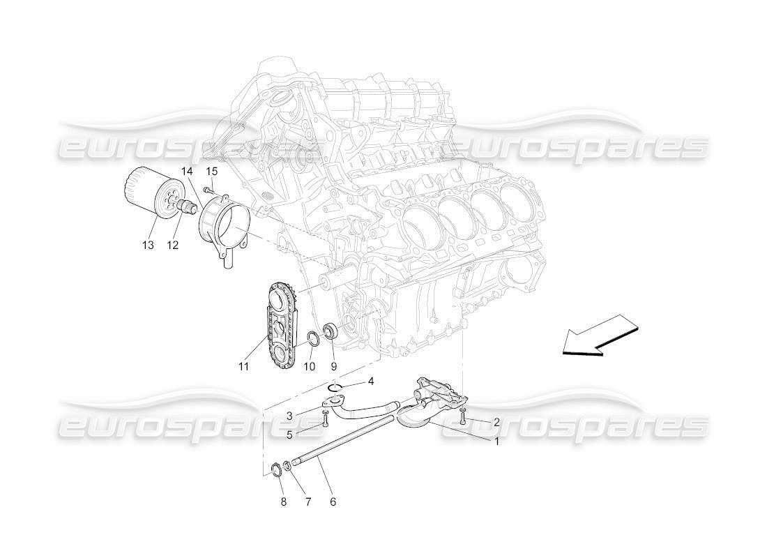 maserati qtp. (2011) 4.7 auto sistema de lubricación: diagrama de piezas de bomba y filtro