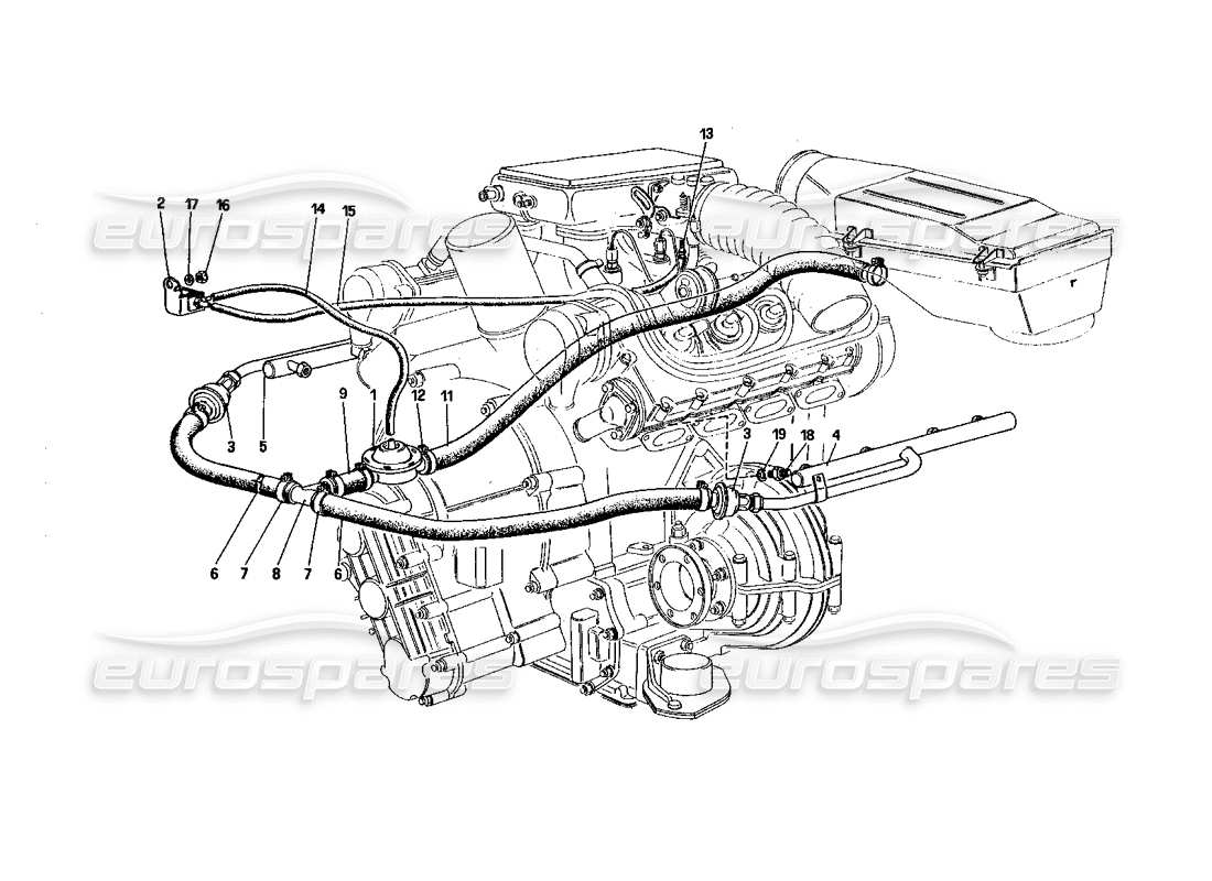 ferrari 328 (1985) diagrama de piezas de inyección de aire (para la versión de ee. uu.)