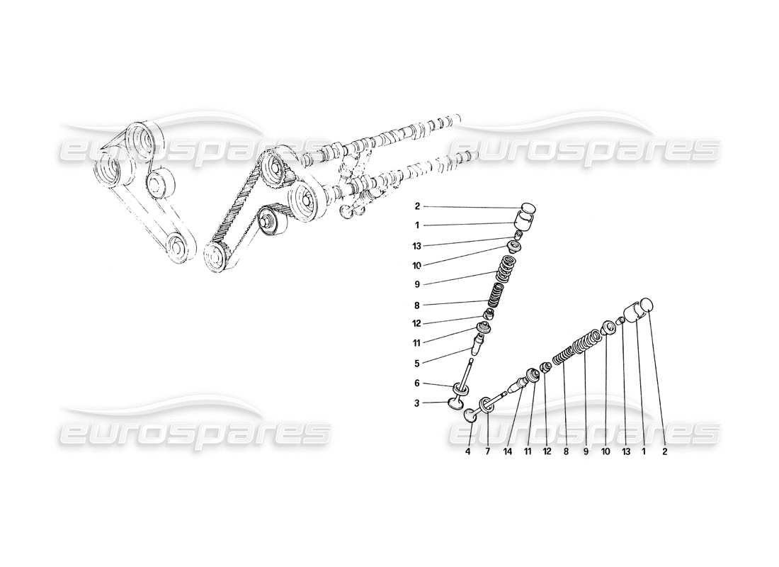 ferrari 328 (1985) sistema de distribución - taqués diagrama de piezas