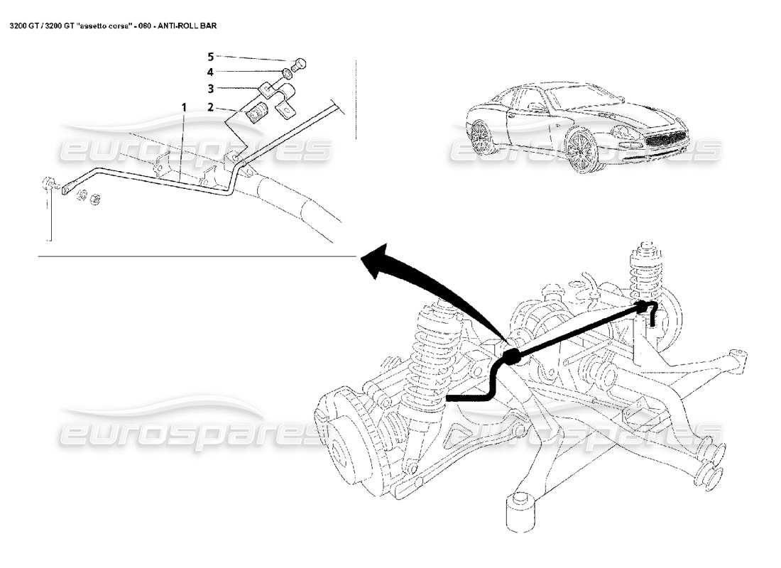 maserati 3200 gt/gta/assetto corsa diagrama de piezas de la barra estabilizadora trasera