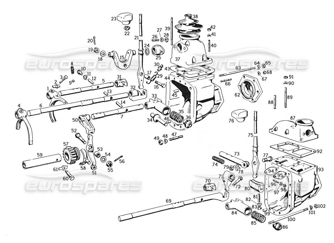 ferrari 250 gte (1957) control de marchas diagrama de piezas