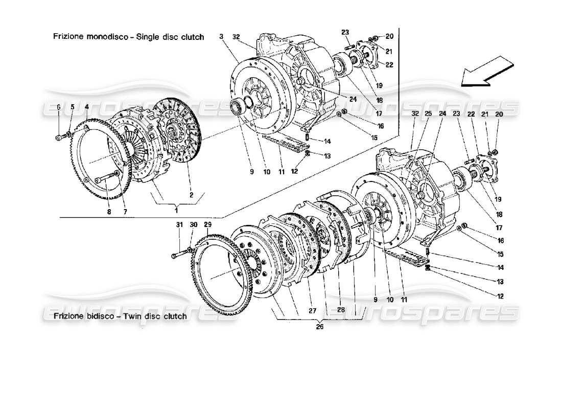ferrari mondial 3.4 t coupe/cabrio embrague de disco simple y doble diagrama de piezas