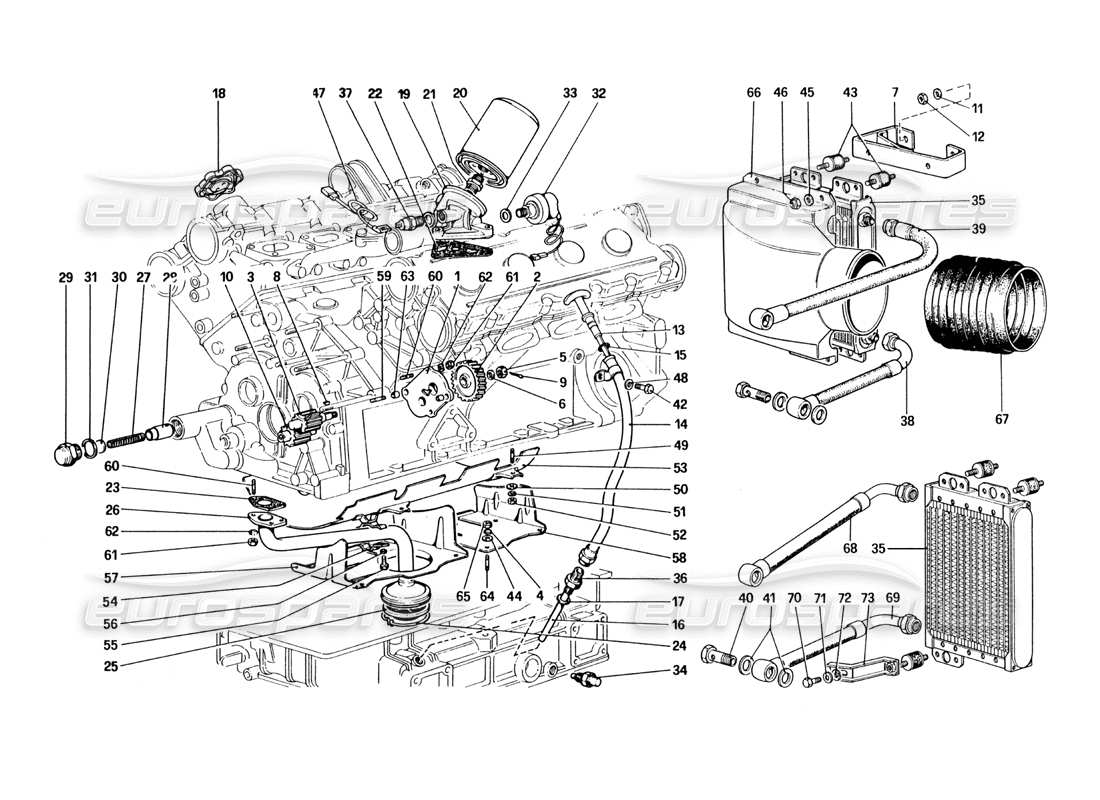 ferrari 328 (1985) sistema de lubricación diagrama de piezas