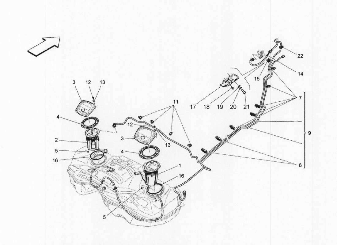 maserati qtp. v6 3.0 bt 410bhp 2wd 2017 diagrama de piezas de bombas de combustible y líneas de conexión